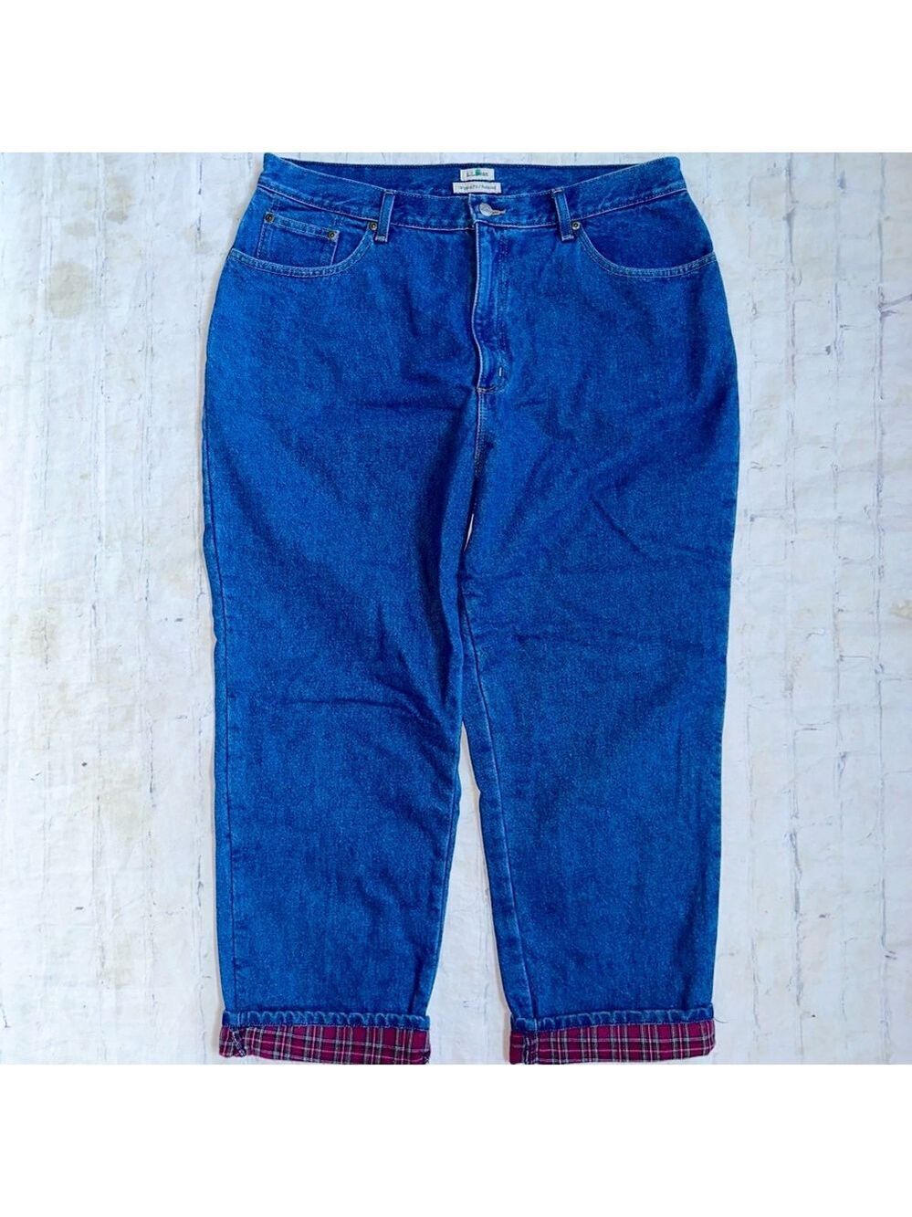 NWT Womens 18P LL Bean Flannel Lined Original Fit Relaxed Denim Blue Jeans